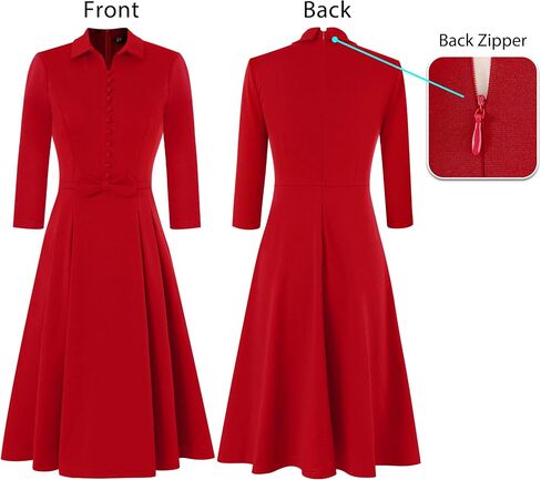 VFSHOW Womens 2024 Business Work Office Collar V Neck Bow Belted Pockets Buttons Slim Vintage Fit and Flare A Line Dress in Saudi Arabia