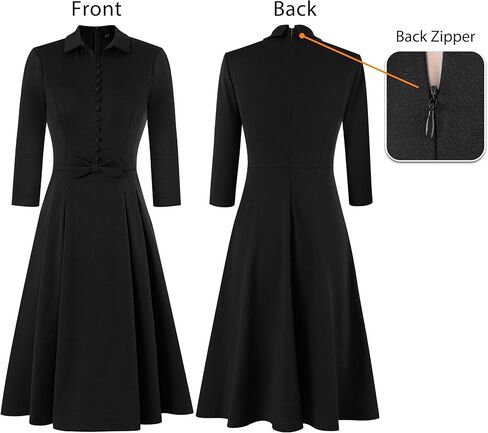 VFSHOW Womens 2024 Business Work Office Collar V Neck Bow Belted Pockets Buttons Slim Vintage Fit and Flare A Line Dress in Kuwait