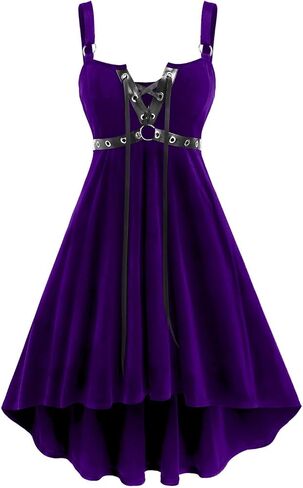 ROSE GAL Rosegal Gothic Lace Up Grommets High Low Velvet Midi Dress in Kuwait