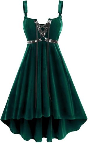 ROSE GAL Rosegal Gothic Lace Up Grommets High Low Velvet Midi Dress in Kuwait