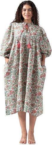 Summer Dresses for Women 2024 Casual Long Sleeve Floral Block Print Loose Sundress with Pocket Partywear in Saudi Arabia