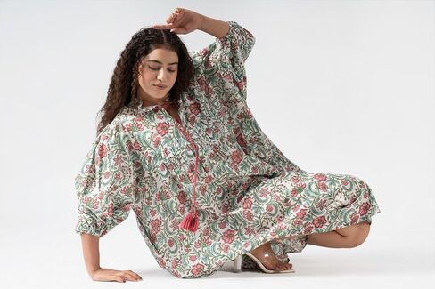 Summer Dresses for Women 2024 Casual Long Sleeve Floral Block Print Loose Sundress with Pocket Partywear in Saudi Arabia