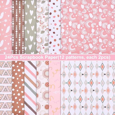 24 قطعة من ورق القصاصات، مجموعة ورق القصاصات مقاس 12 × 12 بوصة، ورق حرفي مزخرف ملون مزدوج الجوانب، 12 نمطًا، ورق حرفي لصنع البطاقات بنفسك، ألبوم صور القصاصات، ديكور المنزل in Kuwait