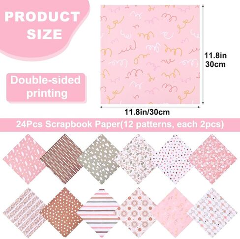 24 قطعة من ورق القصاصات، مجموعة ورق القصاصات مقاس 12 × 12 بوصة، ورق حرفي مزخرف ملون مزدوج الجوانب، 12 نمطًا، ورق حرفي لصنع البطاقات بنفسك، ألبوم صور القصاصات، ديكور المنزل in Kuwait