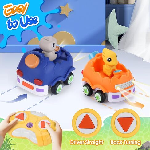 2 Pack Remote Control Car for Toddlers, Dinosaur Toys for Kids 2-6, Toddler Sensory Toys with LED Lights and Sound, Christmas Birthday Gifts for Boys and Girls 2 3 4 5 6 Year Old in Saudi Arabia