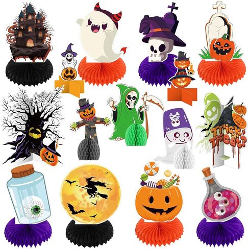 15PCS Halloween Party Table Decorations Indoor, Halloween Honeycomb Centerpieces Decorations, Halloween Table Topper Decor, Halloween Party Supplies for Home, School, Office in Kuwait