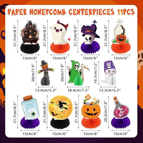 15PCS Halloween Party Table Decorations Indoor, Halloween Honeycomb Centerpieces Decorations, Halloween Table Topper Decor, Halloween Party Supplies for Home, School, Office in Kuwait