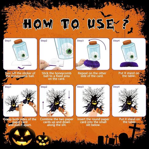 15PCS Halloween Party Table Decorations Indoor, Halloween Honeycomb Centerpieces Decorations, Halloween Table Topper Decor, Halloween Party Supplies for Home, School, Office in Kuwait