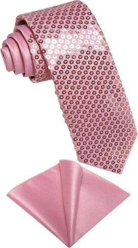 DiBanGu Mens Sequin Tie Set Solid Color Necktie and Pocket Square Tie Clip Set Shiny Slim Ties for Wedding Party in Saudi Arabia