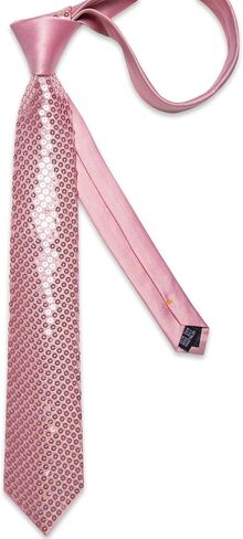 DiBanGu Mens Sequin Tie Set Solid Color Necktie and Pocket Square Tie Clip Set Shiny Slim Ties for Wedding Party in Saudi Arabia