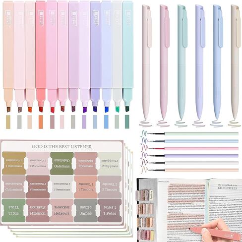 32Pcs Bible Journaling Kit,Bible Study Supplies with 6pcs Highlighters No Bleed,75 Laminated Tabs,5 Magnetic Bookmarks,300 Sticky Notes,6 Color Pens with Refills,Bible Journaling Supplies for Women in Saudi Arabia