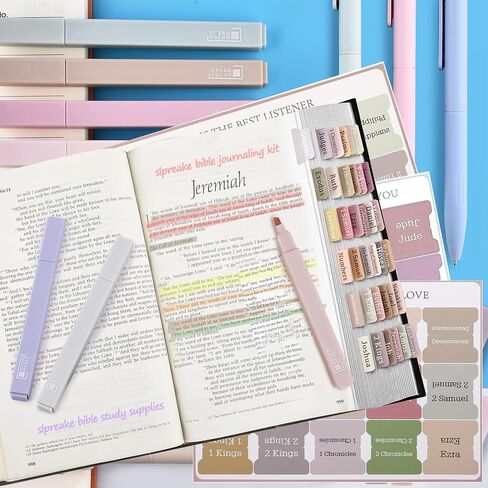 32Pcs Bible Journaling Kit,Bible Study Supplies with 6pcs Highlighters No Bleed,75 Laminated Tabs,5 Magnetic Bookmarks,300 Sticky Notes,6 Color Pens with Refills,Bible Journaling Supplies for Women in Saudi Arabia
