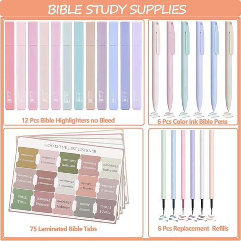 32Pcs Bible Journaling Kit,Bible Study Supplies with 6pcs Highlighters No Bleed,75 Laminated Tabs,5 Magnetic Bookmarks,300 Sticky Notes,6 Color Pens with Refills,Bible Journaling Supplies for Women in Saudi Arabia