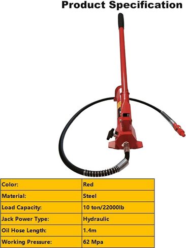 10 Ton Hydraulic Floor Jack Porta Power Hand Pump Ram Replacement Car Auto Body Frame Repair Tools with Long Handle 22000lbs Red in Saudi Arabia