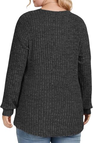ROSRISS Womens-Plus-Size-Tops Trendy Long Sleeve Henley Shirts Casual Ribbed Knit Tunics Dressy Crewneck Pullover Sweaters in Kuwait