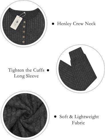 ROSRISS Womens-Plus-Size-Tops Trendy Long Sleeve Henley Shirts Casual Ribbed Knit Tunics Dressy Crewneck Pullover Sweaters in Kuwait