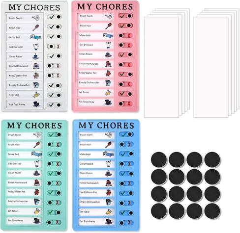 4PCS Chore Chart Chore List for Kids with 10pcs Detachable Cardstock and 16pcs Magnets- Daily Routine, My Chore Checklist Task Board, Ideal for RV and Memo Checklist. in Saudi Arabia