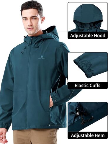CAMELSPORTS Men Waterproof Softshell Jacket Windbreaker Hooded lightweight Rain Coat for Outdoor Hiking in Saudi Arabia