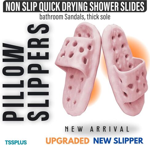 TSSPLUS Shower Shoes with Arch Support, Quick Drying Non-Slip Pool Slides Lightweight Beach Sandals with Drain Holes Comfortable House Slippers for Women Men in Saudi Arabia