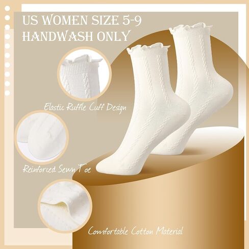 8 أزواج من الجوارب الدانتيل المكشكشة للنساء، جوارب كاحل مكشكشة على شكل فيونكة، جوارب كاجوال قطنية لطيفة للسيدات باللون الأبيض in Kuwait