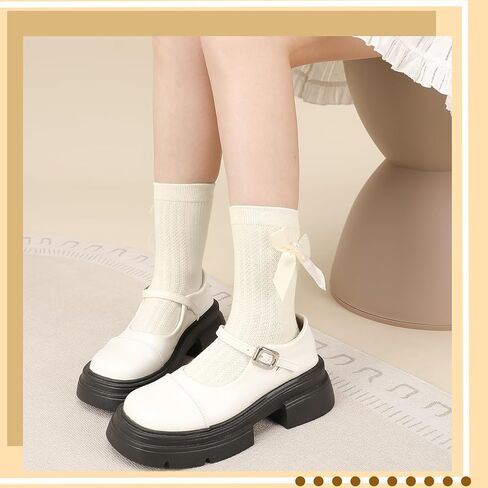 8 أزواج من الجوارب الدانتيل المكشكشة للنساء، جوارب كاحل مكشكشة على شكل فيونكة، جوارب كاجوال قطنية لطيفة للسيدات باللون الأبيض in Kuwait