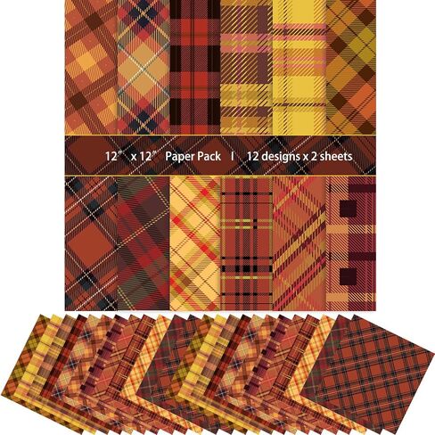 24Sheet Fall Scrapbook Paper Set 12x12 inches Thanksgiving Day Decorative Cardstock Paper for Card Making Craft Scrapbooking Junk Journal Gift Decoration Supplies(C-Fall) in Saudi Arabia