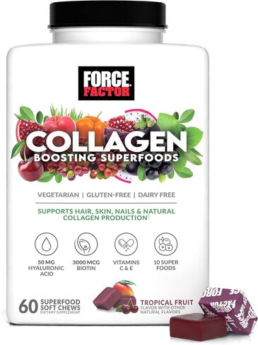 FORCE FACTOR Collagen Boosting Superfoods with Biotin, Hyaluronic Acid, Bamboo, and Hair, Skin, and Nails Vitamins, Nail Strengthener and Skin Supplement, 60 Vegetable Capsules in Saudi Arabia