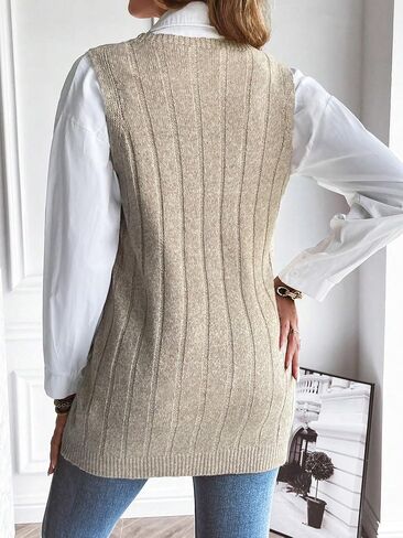 GORGLITTER Women's Textured V Neck Sweater Vests Sleeveless Dual Pocket Knit Tank Tops in Saudi Arabia