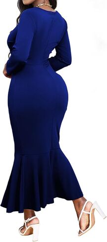 Elegant Church Dress for Women Sexy V Neck Long Sleeve Bodycon Midi Fishtail Dresses in Saudi Arabia