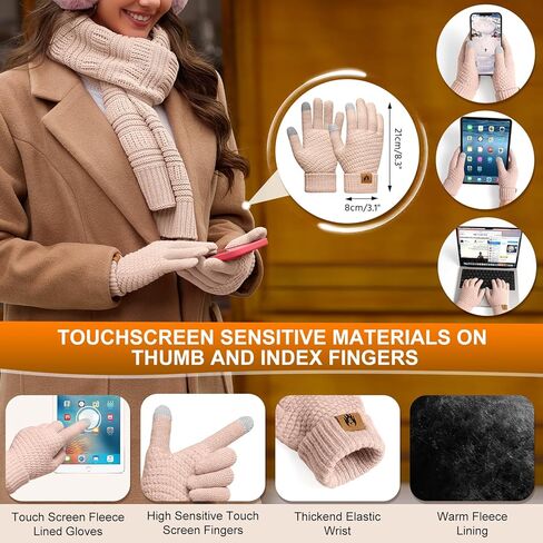 Womens Winter Beanie Hat Scarf Gloves Set Fleece Hat Long Scarf Neck Warmer Ear muffs Fuzzy Socks 5 in 1 Knit Sets in Kuwait