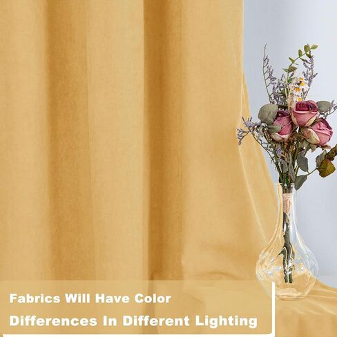 Hiasan Yellow Velvet Curtains 90 inches Length 2 Panels - Luxury Room Darkening Curtains for Bedroom Living Room, Thermal Insulated Super Soft Grommet Window Drapes with Tiebacks, 52 inches Width in Saudi Arabia