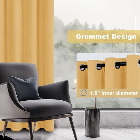 Hiasan Yellow Velvet Curtains 90 inches Length 2 Panels - Luxury Room Darkening Curtains for Bedroom Living Room, Thermal Insulated Super Soft Grommet Window Drapes with Tiebacks, 52 inches Width in Saudi Arabia