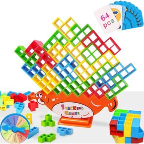 Yeelan 64Pcs Stack Attack Game,Tetra-Tower Board Games for 2 Players Family Games, Stacking Balance Games Toys, Building Block Team Toys for Family Travel Party