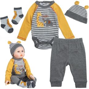 Reborn Baby Doll Clothes Gray Doll Clothes Outfits Fit 20-22 inch Reborn Dolls Cute Animal Design Clothing 4 Pieces of Pack in Kuwait