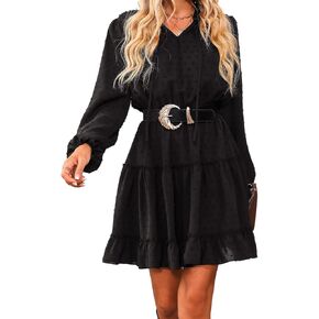 فستان نسائي قصير من CUPSHE برقبة على شكل حرف V وأكمام طويلة ورباط مكشكش باللون الأخضر in Kuwait