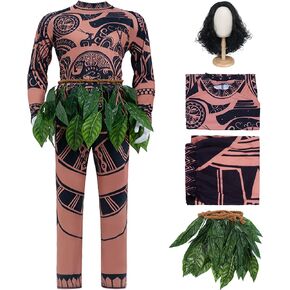 Maui Tattoo T Shirt/Pants for Adult Mens and Womens Halloween Cosplay Costume Wig Set