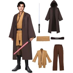 Halloween Knight Costume Men Tunic Hooded Robe Full Set with Lightsaber Halloween Cosplay Outfits