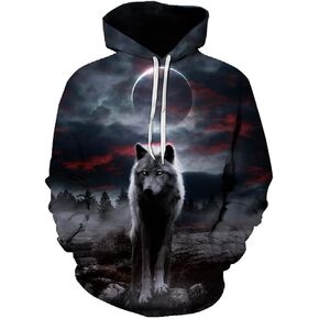 Boys Girls Fashion Hoodies Pullover Wolf 3D Printing Animal Graphic Sweatshirt Hoodie