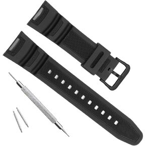 Waterproof Natural Resin Replacement Watch Band for Casio Sport SGW-100 (Black Buckle/Black)