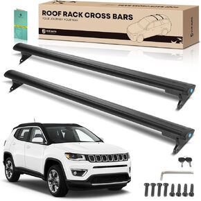 YHTAUTO 165 lbs Roof Rack Cross Bars w/Hardware Fit for Jeep Compass 2011-2016 (with Flush Side Rails), T6063 Aluminum Crossbars Anti-Rust with Black Matte Surface for Skiboard Kayak