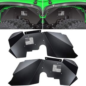 Front+Rear Inner Fender Liners for Jeep Wrangler JK JKU 2007-2018 4WD US Flag Logo Corrosion-Resistant Aluminum Lightweight Design Splash Guards (Black)