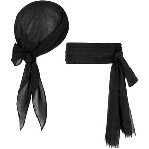 Zando Unisex Halloween Pirate Accessories Women Men Pirate Hat Bandana Head Scarf Headband Pirate Sash Waist Belt for Cosplay