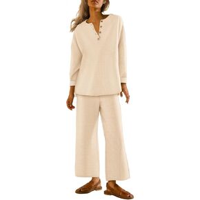 TIYOMI Plus Size 2 Piece Waffle Outfits For Women Top & Wide Leg Pants XL-5XL