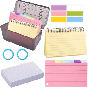 300 pcs Ruled Index Cards with 2 Binding Rings and 6 Index Stickers, CNYMANY 4.92x2.95in Note Cards Study Cards Flash Cards Lined Colored Index Flashcards for Office School Learning