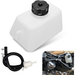 1 PC Motorcycle Fuel Tank, 4.06" x 5.67" Small Oiler with Oil Pipe and Clamp Ring, Plastic Durable Leak-proof Fuel Tank, Universal for 43cc 47cc 49cc Four-cylinder ATV Mini Motorcycle (White)