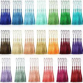 Creatrill 100 Pcs 13cm/5 Inch Silky Handmade Soft Craft Mini Tassels with Loops for Jewelry Making, DIY Projects, Bookmarks, 20 Colors, 5 Pcs of Each