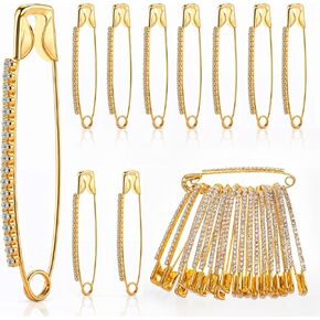 30Pcs Gold Rhinestone Safety Pins with Box, Sweater Shawl Clips for Women, Safety Pin Brooch Fix, Safety pin Charms for Scarf Lapel Hat Accessories