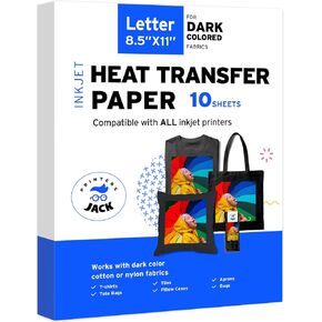 طابعات جاك ورق نقل الحرارة للنسيج الداكن 20 حزمة 8.3 × 11.7 بوصة ورق نقل تي شيرت لغسل الطابعة النافثة للحبر متين، نقل طويل الأمد، بدون تكسير
