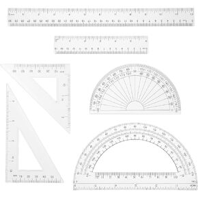2 Triangle Rulers 45 | 60 Degree 2 Protractors 180 Degree 2 Straight Rulers 5.9" | 11.8" Long, Geometry Math Ruler Transparent Ruler Measuring Tool, Inches & Metric Plastic Clear Ruler