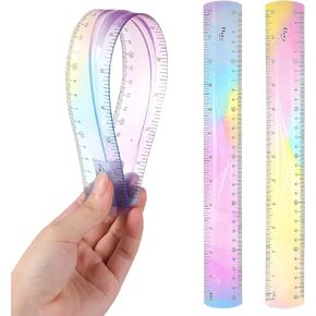 2 Pieces Flexible Ruler, Mabor 12inch Plastic Ruler Shatterproof Straight Edge Ruler Soft Bendable Ruler for School Classroom Office Kids & Adults